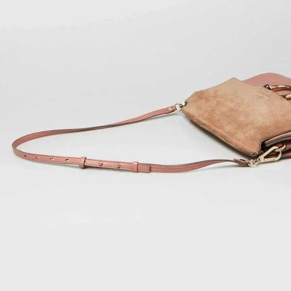 Chloe Pink/Brown Leather and Suede Faye Medium Shoulder Bag